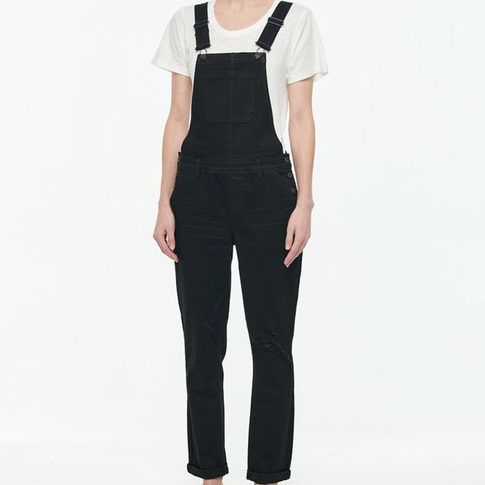 Distressed Black Denim Overalls